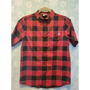 Boy's Youth Medium DC Shoes Plaid Short Sleeve Button Up Skater Boarding Red
